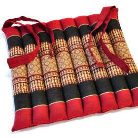 Thai seat cushion flowers red black 35x35cm retaining cord