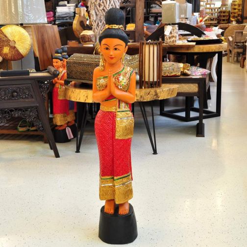 Figur Sawasdee Thailand Holzfigur Thai Deko bunt 100cm