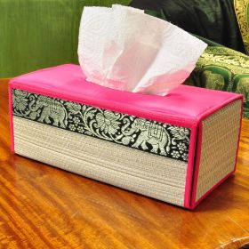 Handkerchief box raffia cotton pink