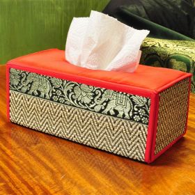 Handkerchief box cover bast red elephant pattern