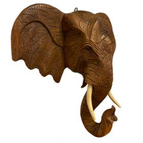 Wandbild Elefant Kopf Holz Thailand 55cm Braun