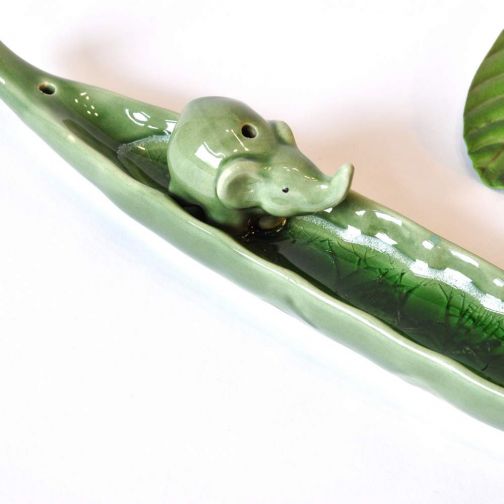 Incense Sticks holder ceramic Elephant green