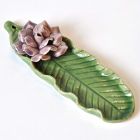 Incense Sticks holder ceramic green with violet Flower