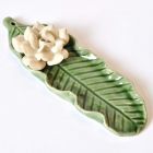 Incense Sticks holder ceramic green with white Flower
