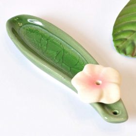 Incense Sticks holder ceramic green with white Flower 13cm