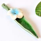 Incense Sticks holder ceramic green with white blue Flower 13cm