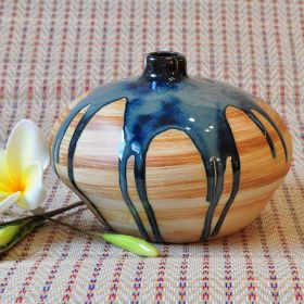 Vase ceramic design eye-catching 16x13cm beige blue