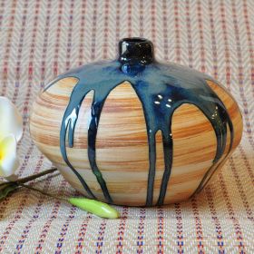 Vase Keramik Design 16x13cm rund beige blau