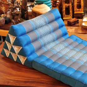 Cushion Thai Triangle Cushion Flowers Light Blue 1 Mat