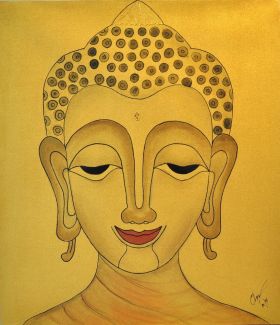 Bild Gemälde Thai Motiv Buddha 80x70x4cm Gold