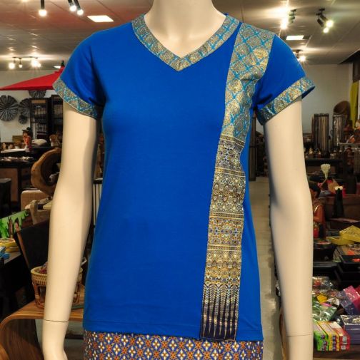 T-Shirt Massagebekleidung Thai Damen Shirt Blau M