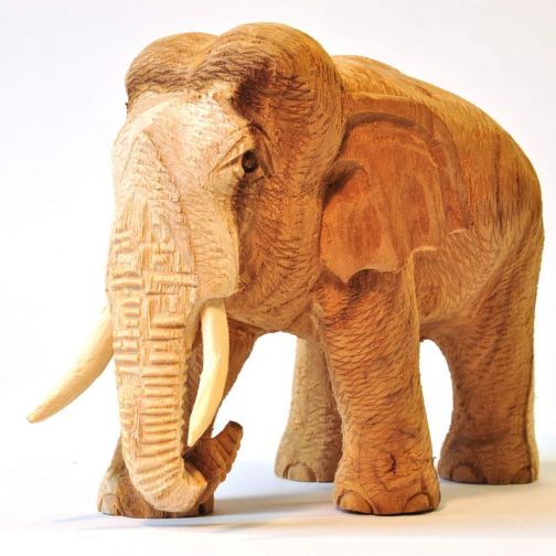 Holz Elefant Thai Deko natur hell 12cm hoch Rüssel unten