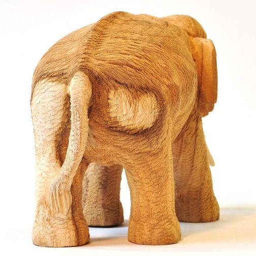 Holz Elefant Thai Deko natur hell 12cm hoch Rüssel unten