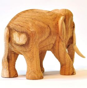Wooden Elephant Thai decoration natural light 12cm high trunk below