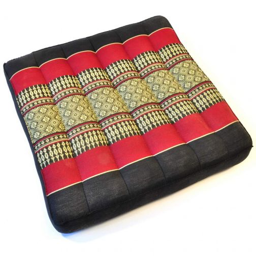 Thai cushion seat cushion meditation flowers black red 36x36x6cm