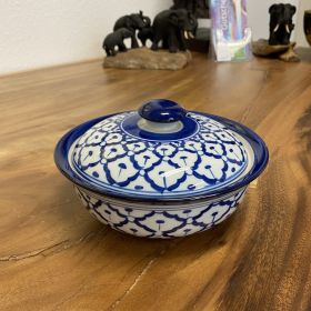 Ceramic Bowl with Lid Blue White 18,5x18,5x11cm