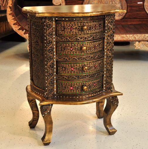 Cabinet teak wood dresser long-legged gold 50x38x76cm
