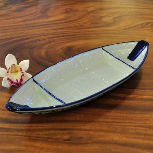 Thailändische Keramik Platte Boot Ecken für Sauce 14x36,5x4,5cm