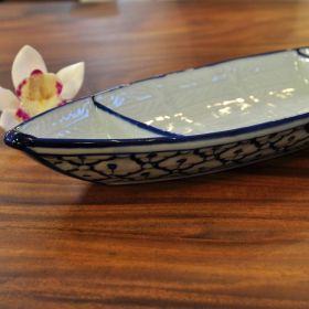 Thai ceramic Plate Boat with two edges for sauce 14x36,5x4,5cm
