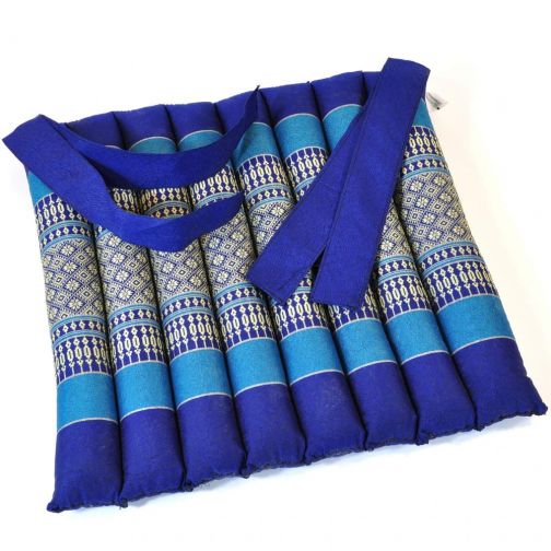 Thai seat cushion 35x35cm blue flowers with retaining cord