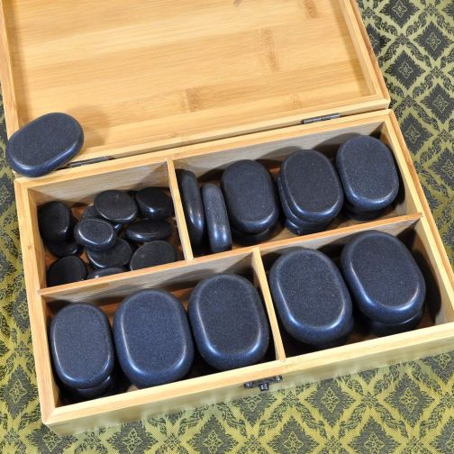 Hot Stone Set of 36 stones in Bamboo Box