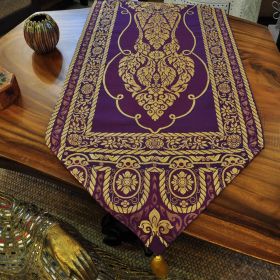 Table runner fabric tablecloth with tassels purple gold...
