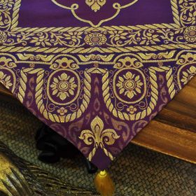 Table runner fabric tablecloth with tassels purple gold 48x190cm
