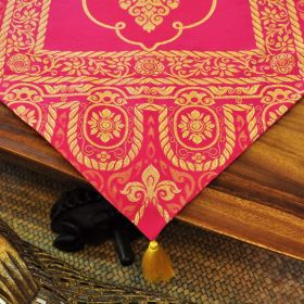Table runner fabric tablecloth with tassels pink gold...