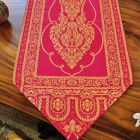 Table runner fabric tablecloth with tassels pink gold 48x190cm