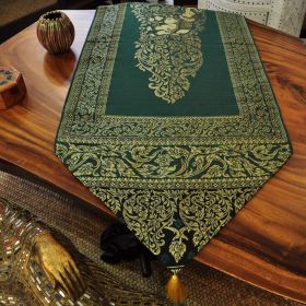 Table runner fabric tablecloth with tassels green gold...