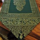 Table runner fabric tablecloth with tassels green gold elephant 48x190cm