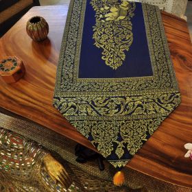 Table runner fabric tablecloth with tassels blue gold...
