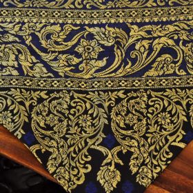 Table runner fabric tablecloth with tassels blue gold elephant 48x190cm