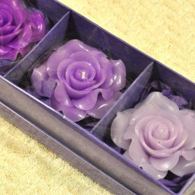 Candles roses blossoms in decorative strongbox violet
