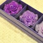Kerzen Rosen Blüten in dekorativer Schatulle Violett