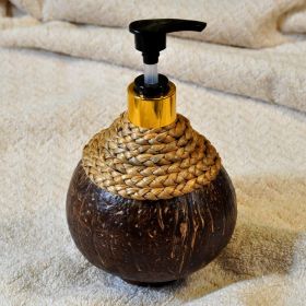 Pump dispenser in coconut and raffia for massage oils and cremes