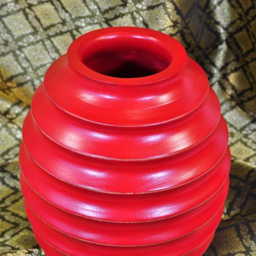 Vase Mangoholz Design gerippt 20x25,5cm rot
