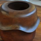 Vase mango wood design round with curved edge 24x20,5cm