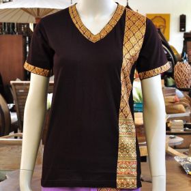 T-shirt massage clothing thai shirt ladies brown XL