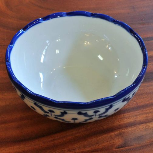 Thai ceramic bowl blue edge 13,5x6cm