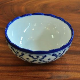 Thailändische Keramik Schale blauer Rand 13,5x6cm