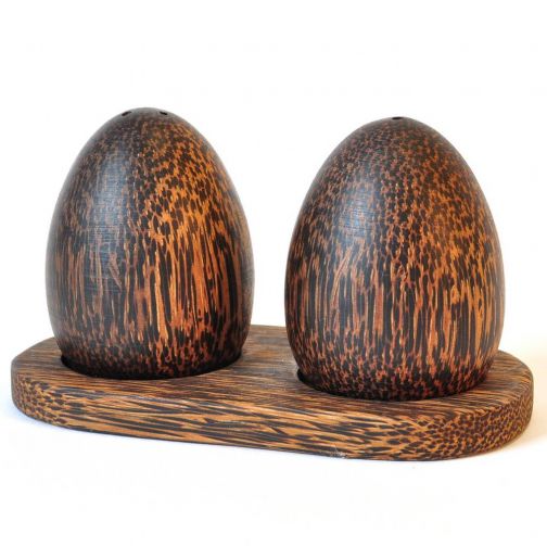 Salt and pepper shakers set from coconut wood round
