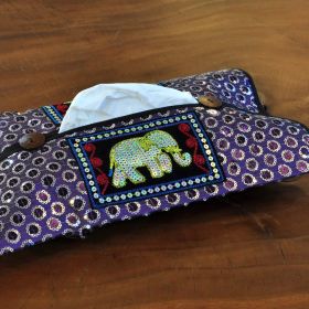 Cosmetic tissue dispenser purple with elephant dots pattern