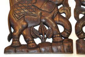 Wandbild Relief Holz Buddha Baum Elefant 180cm links