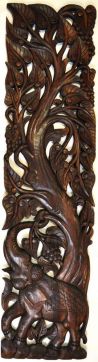 Mural relief wood buddha tree elephant 180cm right