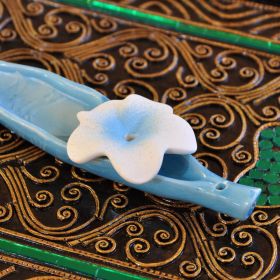 Incense sticks incense holder ceramic flower blue 14cm