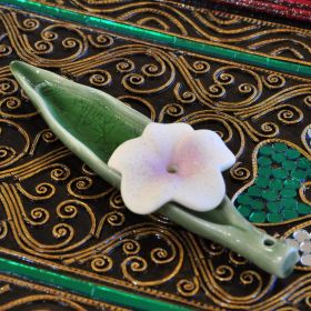Incense sticks incense holder ceramic green flower violet...