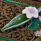 Incense sticks incense holder ceramic green flower violet 14cm