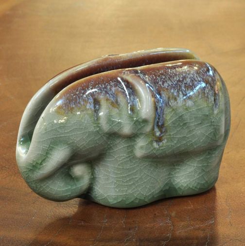 Keramik Visitenkartenhalter Serviettenhalter Elefant grün