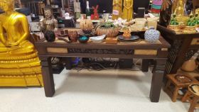 Dining table bamboo & wood with flowers relief 150cm